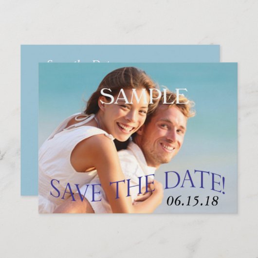 Modern Blue Photo Template Save the Date Wedding Aankondigingskaart (Voorkant / Achterkant)