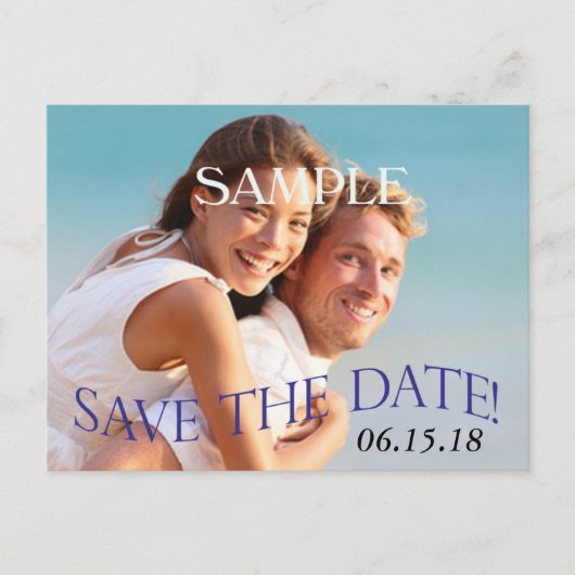 Modern Blue Photo Template Save the Date Wedding Aankondigingskaart (Voorkant)