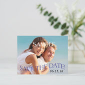 Modern Blue Photo Template Save the Date Wedding Aankondigingskaart (Staand voorkant)