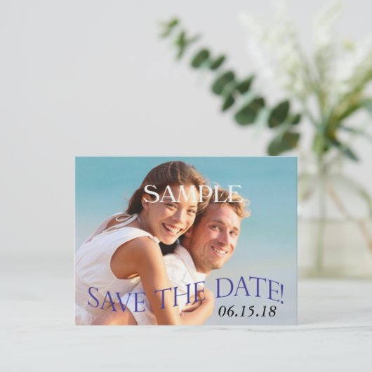Modern Blue Photo Template Save the Date Wedding Aankondigingskaart (Staand voorkant)