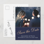 Modern Blue Photo Wedding Save the Date Briefkaart (Voorkant / Achterkant)