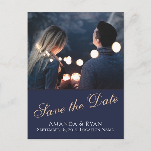 Modern Blue Photo Wedding Save the Date Briefkaart (Voorkant)