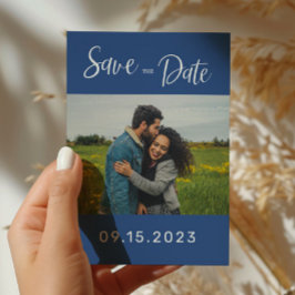 Modern Blue Photo Wedding Save the Date Briefkaart