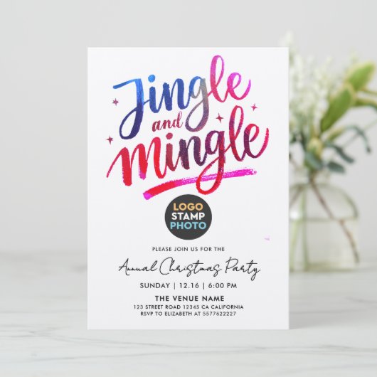 Modern Blue Pink Christmas Business Logo Script Kaart (Staand voorkant)