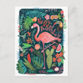Modern Blue & Pink Flamingo schilderd Birthday Briefkaart (Voorkant)