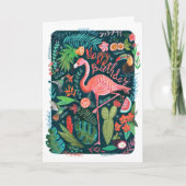 Modern Blue & Pink Flamingo schilderd Birthday Kaart (Voorkant)