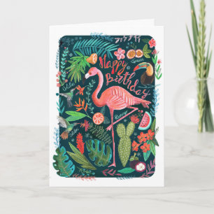 Modern Blue & Pink Flamingo schilderd Birthday Kaart