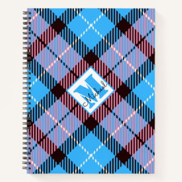Modern Blue Pink Pset Tartan Aangepaste naam Notitieboek