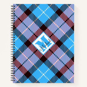 Modern Blue Pink Pset Tartan Aangepaste naam Notitieboek