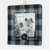 Modern Blue Plaid | Family Photo | Initiaal Keramisch Ornament (Links)