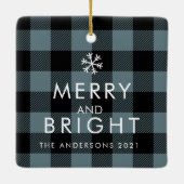 Modern Blue Plaid | Family Photo | Initiaal Keramisch Ornament (Achterkant)