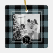 Modern Blue Plaid | Family Photo | Initiaal Keramisch Ornament (Voorkant)
