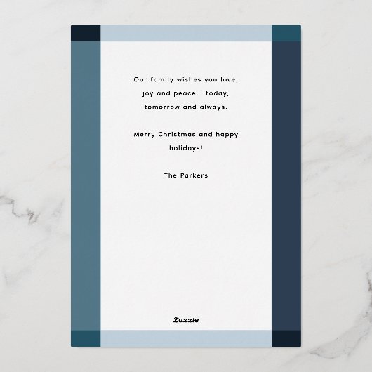 Modern Blue Plaid Lijst Kerstfoto Folie Feestdagenkaart (Achterkant)