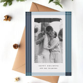Modern Blue Plaid Lijst Kerstfoto Folie Feestdagenkaart