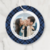 Modern Blue Plaid Photo Christmas Bedankjes Labels (Achterkant)