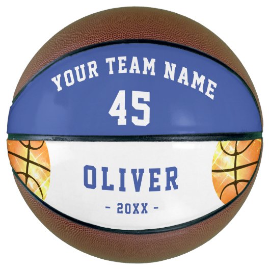 Modern Blue Player Kinder op maat Basketbal (Voorkant)