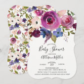 Modern Blue Plum Floral Baby shower Invitation Kaart (Voorkant / Achterkant)