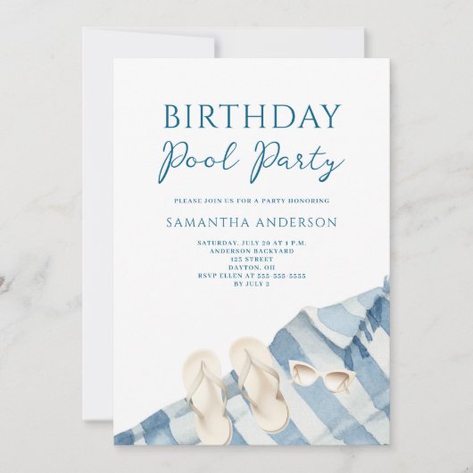 Modern Blue Pool Party Verjaardag Uitnodiging (Voorkant)