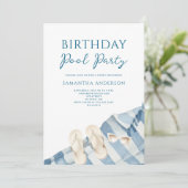 Modern Blue Pool Party Verjaardag Uitnodiging (Staand voorkant)