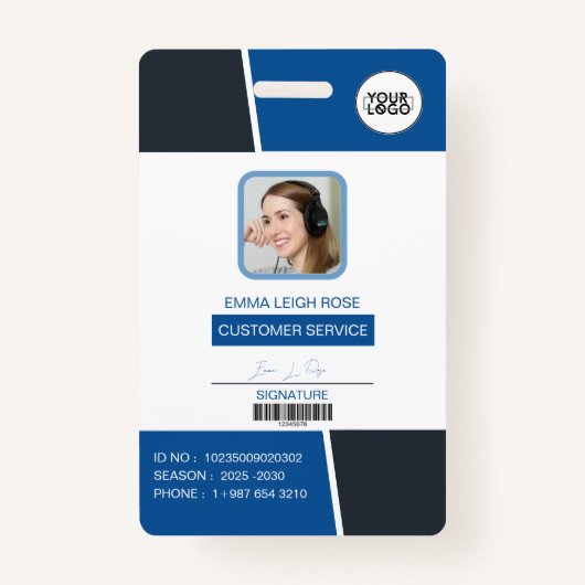 Modern Blue Professional Employee Photo ID Badge (Voorkant)