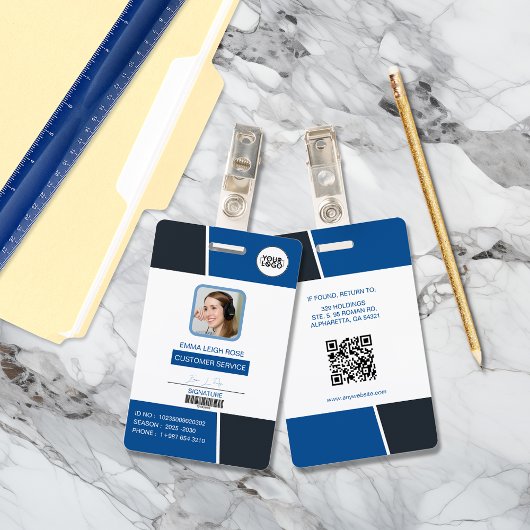 Modern Blue Professional Employee Photo ID Badge