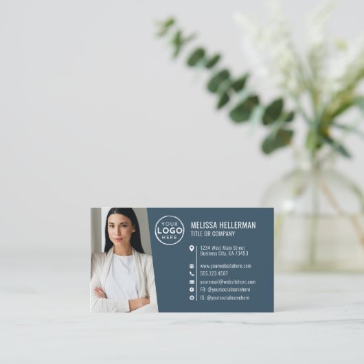 Modern Blue Professionele QR Code Foto Logo Visitekaartje (Staand voorkant)