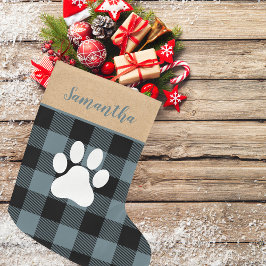 Modern Blue Pset & Name Dog Paw Grote Kerstsok