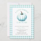 Modern Blue Pumpkin Gingham Plaid Boy Baby shower Kaart (Voorkant)