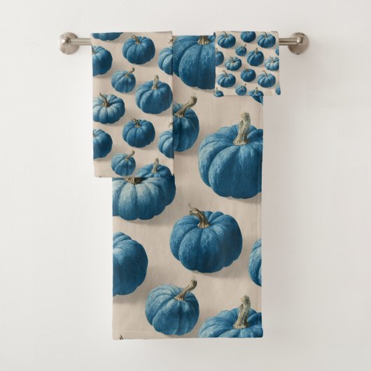 Modern Blue Pumpkin Herfst ontwerp Bad Handdoek (Insitu)