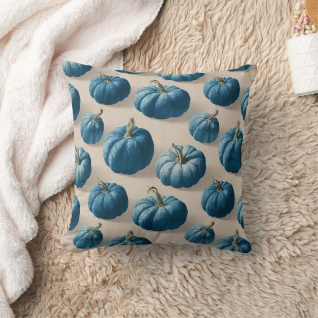 Modern Blue Pumpkin Herfst ontwerp Kussen (Deken)