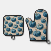 Modern Blue Pumpkin Herfst ontwerp Ovenwant & Pannenlap Set (Voorkant)