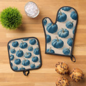Modern Blue Pumpkin Herfst ontwerp Ovenwant & Pannenlap Set (Top down)