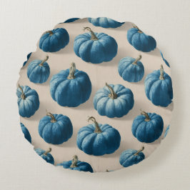 Modern Blue Pumpkin Herfst ontwerp Rond Kussen