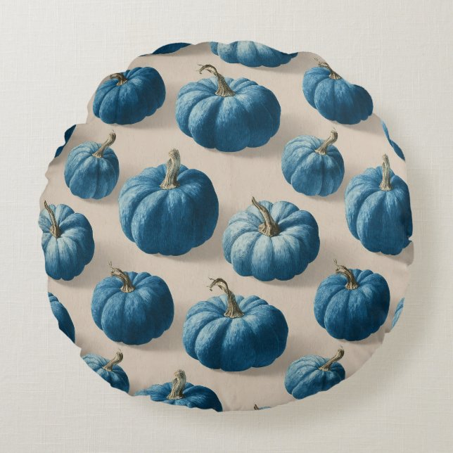 Modern Blue Pumpkin Herfst ontwerp Rond Kussen (Voorkant)