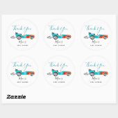 Modern Blue Race Car Baby shower Favor Ronde Sticker (Vel)
