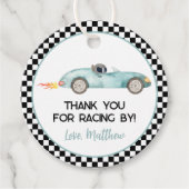 Modern Blue Race Car Birthday Bedankjes Labels (Voorkant)