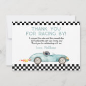 Modern Blue Race Car Birthday Bedankkaart (Voorkant)