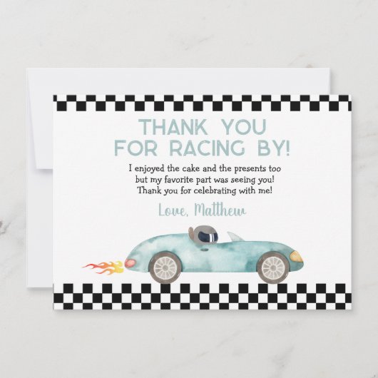 Modern Blue Race Car Birthday Bedankkaart (Voorkant)