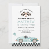 Modern Blue Race Car Birthday Kaart (Voorkant)