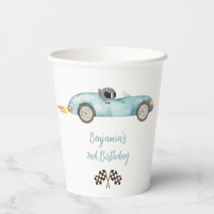 Modern Blue Race Car Birthday Papieren Bekers