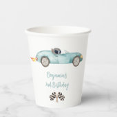 Modern Blue Race Car Birthday Papieren Bekers (Voorkant)