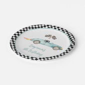 Modern Blue Race Car Birthday Papieren Bordje (Gekanteld)