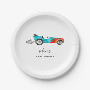 Modern Blue Race Car Girl Baby shower Paper Bord