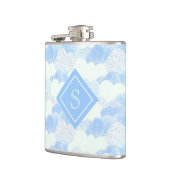 Modern Blue Rain Clouds Monogram , gepersonaliseer Heupfles (Links)