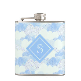 Modern Blue Rain Clouds Monogram , gepersonaliseer Heupfles