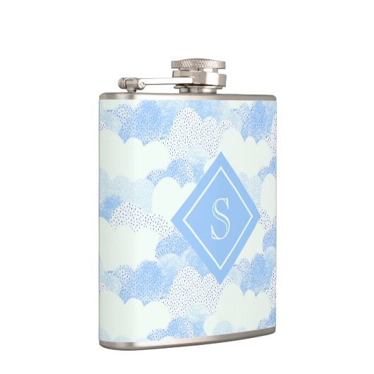 Modern Blue Rain Clouds Monogram , gepersonaliseer Heupfles (Rechts)