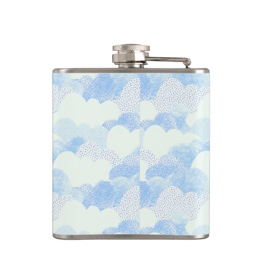 Modern Blue Rain Clouds Monogram , gepersonaliseer Heupfles (Achterkant)