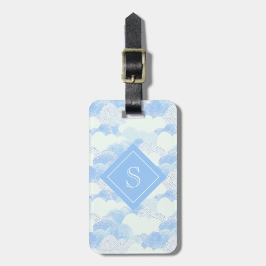 Modern Blue Rain Clouds Monogram op maat Bagagelabel (Voorkant verticaal)