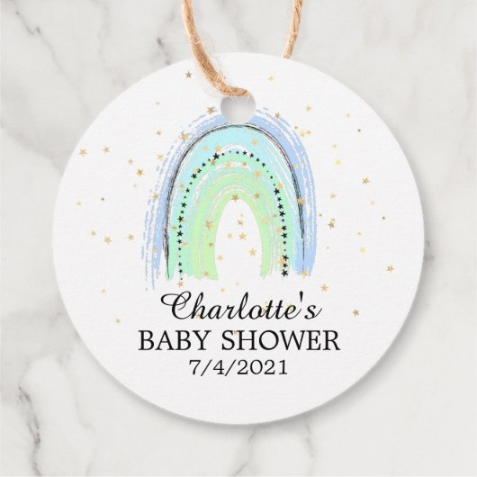 Modern Blue Rainbow Baby shower Favor Gift Label (Achterkant)