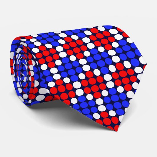 Modern Blue Red Dotted Pattern op Navy Blue Stropdas (Opgerold)